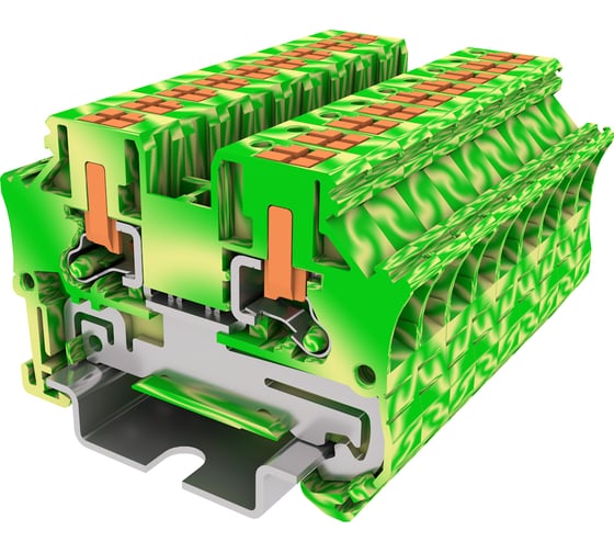 Клемма SUPU TP 1-1 проходная, с боковой вводом провода, с заземлением, Push-in, сечение 4 мм. кв., желто-зеленая 150 шт TPV4-2-PE 1