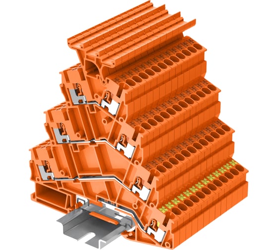 Клемма SUPU TP 4-уровневая, угловая, с держателем маркировки, с земля, Push-in, сечение 2,5 мм. кв., оранжевая 25 шт TPFS2.5-2T-OG 1
