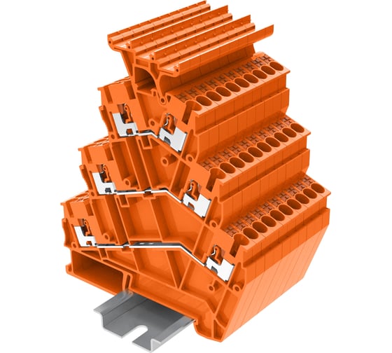 Клемма SUPU TP 3-уровневая, угловая, с держателем маркировки, Push-in, сечение 2,5 мм. кв., оранжевая 25 шт TPTS2.5-2T-OG 1