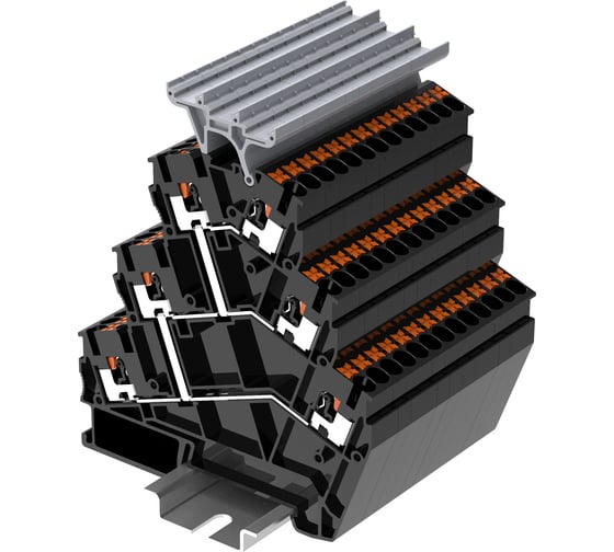 Клемма SUPU TP 3-уровневая, угловая, с держателем маркировки, Push-in, сечение 2,5 мм. кв., черная 25 шт TPTS2.5-2T-PV 1