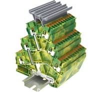 Клемма SUPU TP земля, 3-уровневая, угловая, с уравниванием потенциала, с держателем маркировки, Push-in, сечение 2,5 мм. кв., желто-зеленая 25 шт TPTS2.5-2T-PE