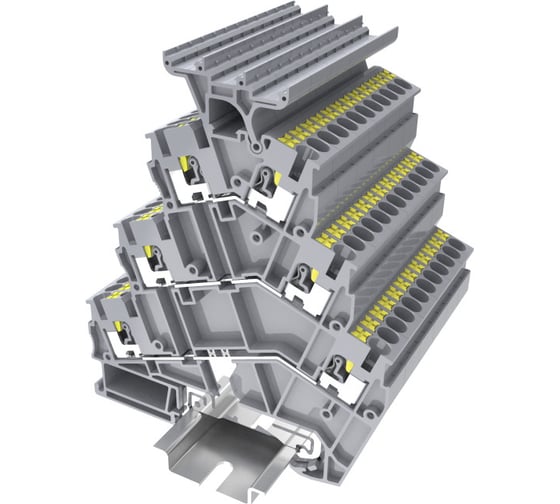 Клемма SUPU TP 3-уровневая, угловая,с уравниванием потенциала, с держателем маркировки, Push-in, сечение 2,5 мм. кв., желто-зеленая 25 шт TPTS2.5-2T-PET 1