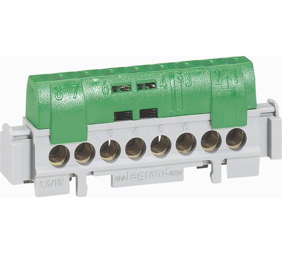 Клеммная колодка Legrand IP 2X земля 2x6-25мм2 32x1,5-16мм2 длина 276 мм 004838 1