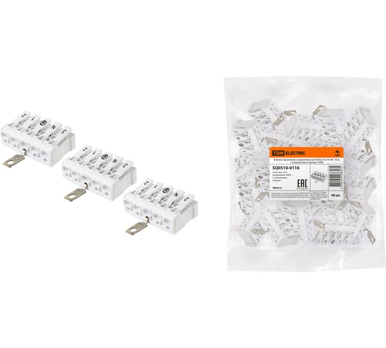 Пружинная соединительная клемма TDM ELECTRIC КСПз5-3L+N+PE, 16 A, с заземлением под винт SQ0510-0116