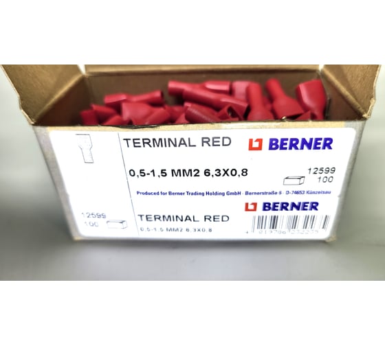 Изолированный разъем BERNER красный 6.3x0.8 мм плоская розетка 12599