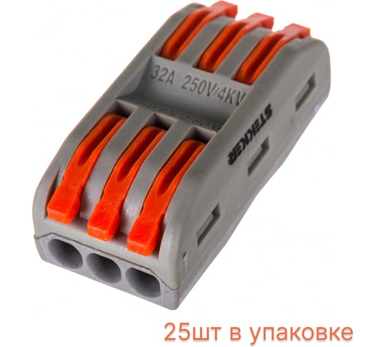 Строительно-монтажная клемма STEKKER для подключения фазных проводников 3 контактные группы (1 ввод,1 вывод на полюс), LD222-423 39036