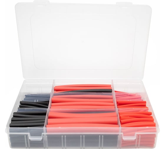 Набор термоусадочных трубок Vell для ремонта проводки автомобиля, черный/красный, диаметр 1.6-9.5 мм, 270 шт/упак x 5 упак, 1396767 1