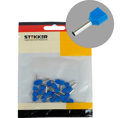 Наконечник штыревой втулочный изолированный STEKKER LD406-7508 НШВИ(2) 0,75-8 (DIY упаковка 25 шт), 50406 1