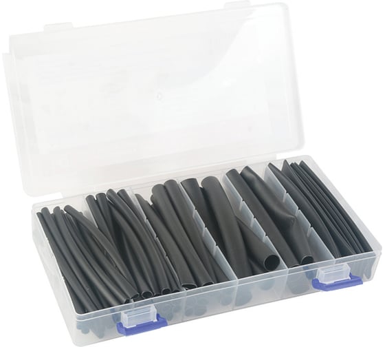 Термоусаживаемая трубка HLT ТУТк №3-1(3:1) набор в боксе: черная, 3/1-20шт, 4.8/1.6-15шт, 6/2-9шт, 9/3-8шт, 12/4-7шт, 100мм 084-15-403 1