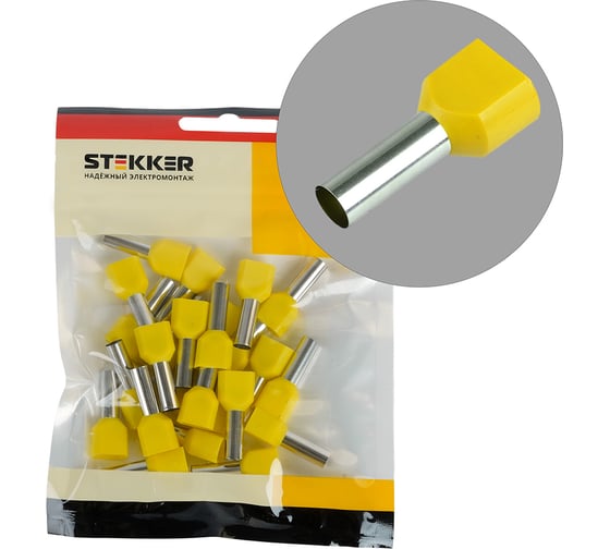 Наконечник штыревой втулочный изолированный STEKKER LD406-6014 НШВИ(2) 6,0-14 (DIY упаковка 25 шт) 50405