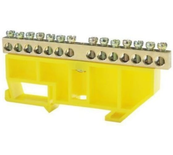 Шина N нулевая ЕТР (3шт) на DIN-изоляторе 14 отверстий желтая 68141-3