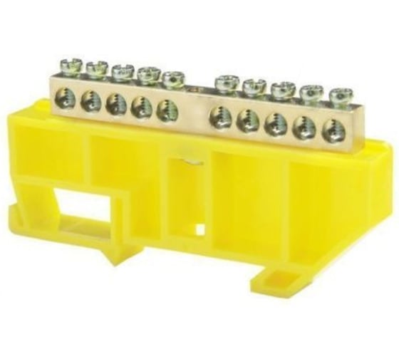 Шина N нулевая ЕТР (5шт) на DIN-изоляторе 10 отверстий желтая 68111-5