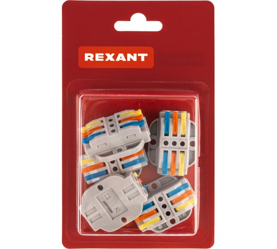 Клемма REXANT проходная СМК, 3 полюса, с монтажной площадкой 0,08-4 мм2, серая, 5 шт. 07-6263-5
