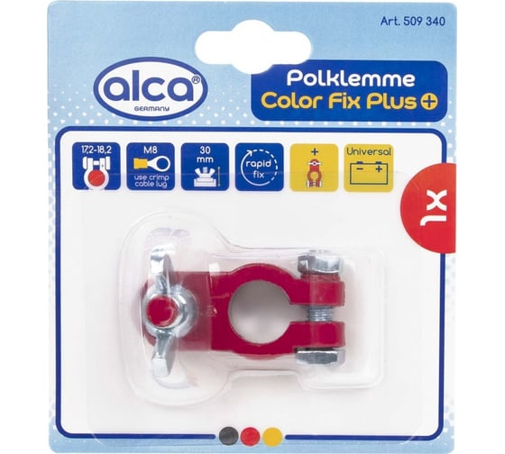 Клемма для АКБ + под барашек свинец красная в блистере Alca 509340 1