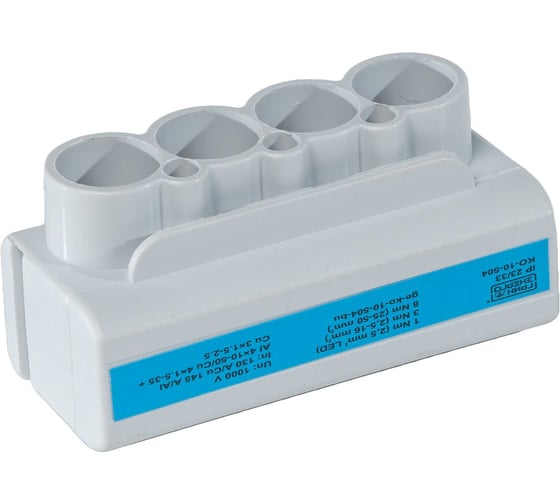 Клеммник ГРИНЭНЕРГО КО10.504 синий, IP23/IP33, Al 4x10-50/Cu 4x1.5-35 + Cu 3x1.5-2.5, 10 шт. ge-ko-10-504-bu-010 1