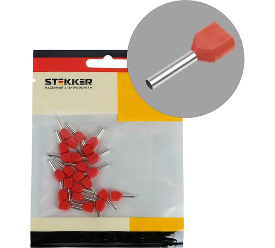 Наконечник штыревой втулочный изолированный STEKKER LD406-1008 НШВИ(2) 1.0-8, DIY упаковка 25 шт. 50402
