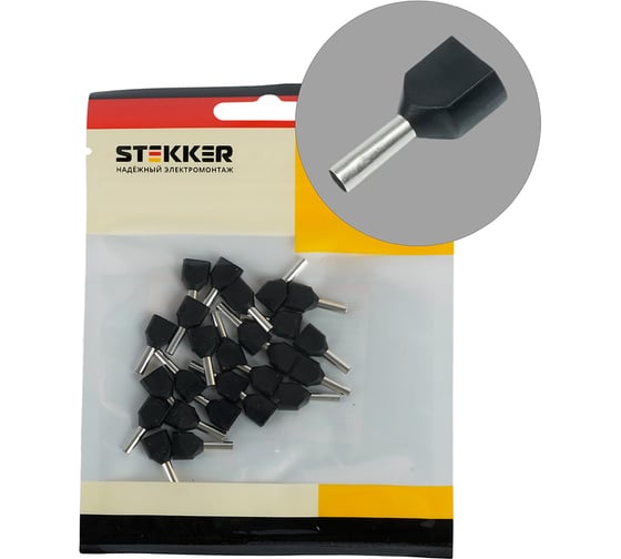Наконечник штыревой втулочный изолированный STEKKER LD406-1508 НШВИ(2) 1.5-8, DIY упаковка 25 шт. 50403