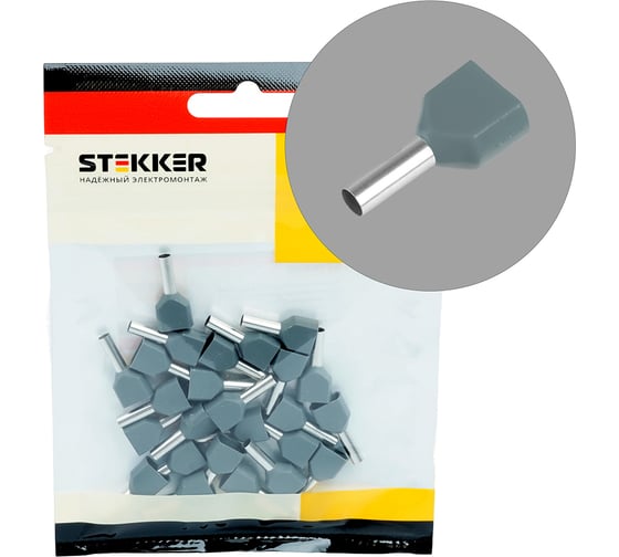 Наконечник штыревой втулочный изолированный STEKKER LD406-0508 НШВИ(2) 0.5-8, DIY упаковка 25 шт. 50709