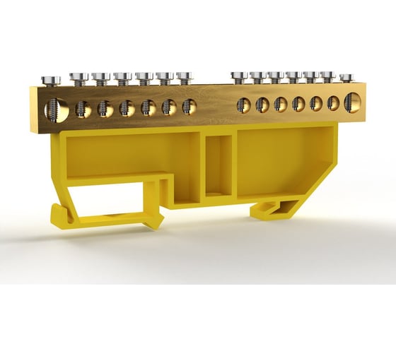 Шина PE земля TOKOV ELECTRIC на DIN-изоляторе 8х12мм 14 отверстий, латунь TKE-BCB-812-14-DIN/PE