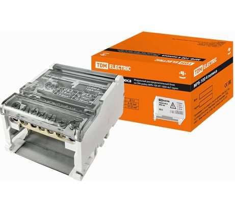 Модульный распределительный блок на DIN-рейку TDM ELECTRIC МРБ-100 4П 100А 4x7 групп SQ0823-0013