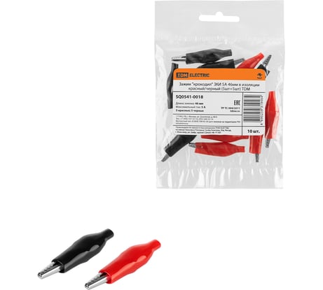 Зажим "крокодил" TDM ELECTRIC ЗКИ 5А 46мм в изоляции красный/черный (5шт+5шт) SQ0541-0018