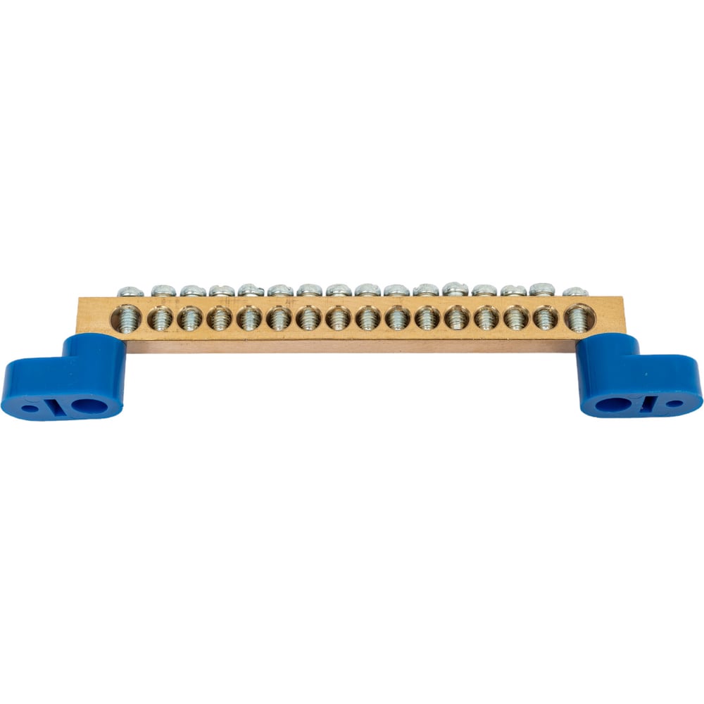 Нулевая N шина на двух угловых синих изоляторах REXANT 8х12 мм 16 групп ...