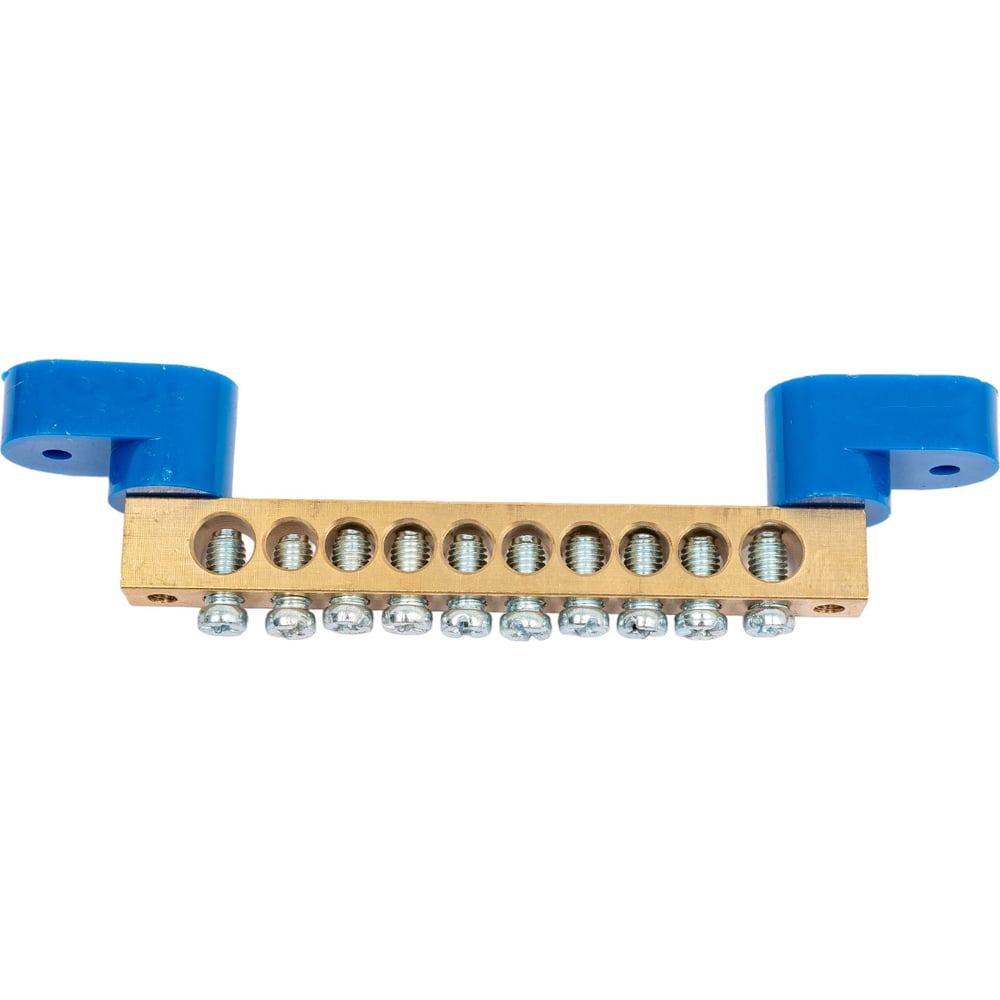 Нулевая N шина на двух угловых синих изоляторах REXANT 8х12 мм 10 групп ...