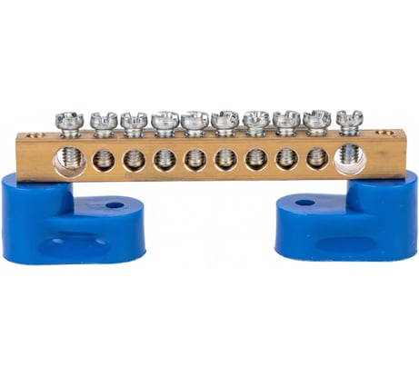 Нулевая N шина на двух угловых синих изоляторах REXANT 6х9 мм 10 групп 11-2327