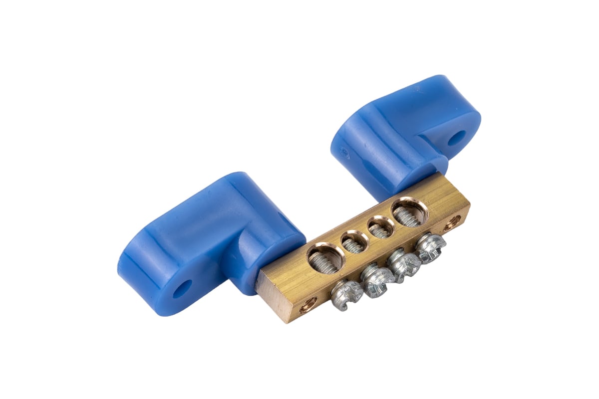 Нулевая N шина на двух угловых синих изоляторах REXANT 6х9 мм 4 группы ...