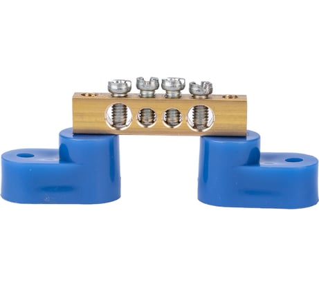 Нулевая N шина на двух угловых синих изоляторах REXANT 6х9 мм 4 группы 11-2324