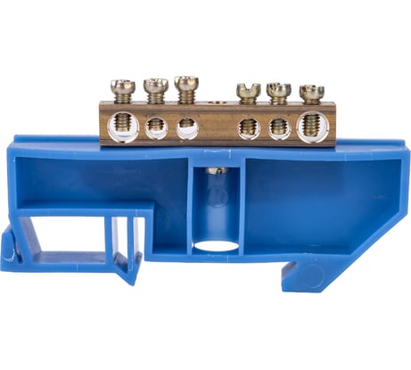 Нулевая N шина с синим изолятором на DIN-рейку REXANT 6x9 мм стойка большая 6 групп 11-2339