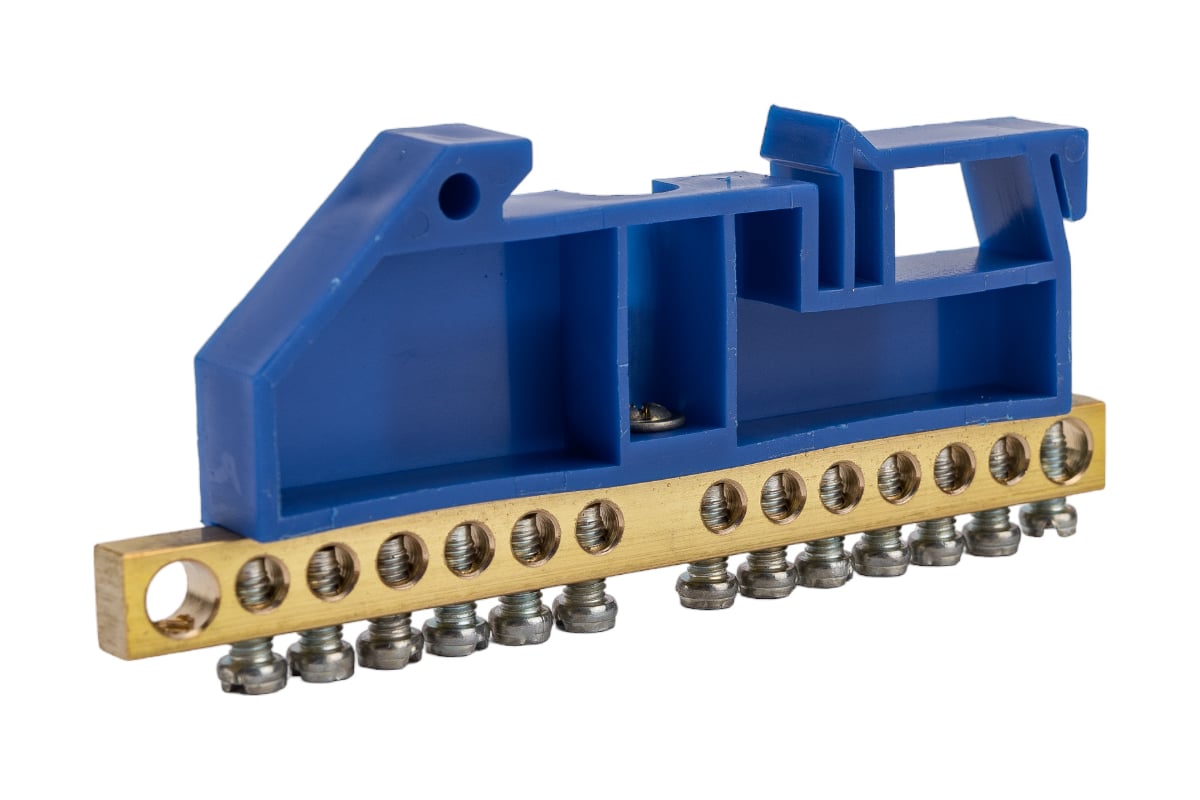 Нулевая N шина с синим изолятором на DIN-рейку REXANT 6x9 мм стойка ...