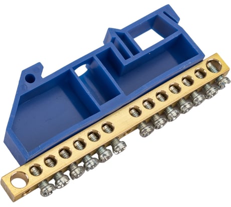 Нулевая N шина с синим изолятором на DIN-рейку REXANT 6x9 мм стойка большая 14 групп 11-2343