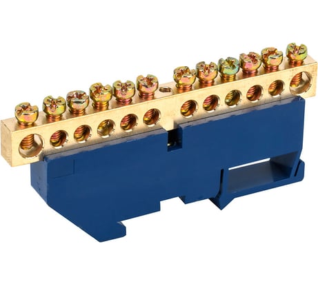 Нулевая N шина с синим изолятором на DIN-рейку REXANT 8х12 мм стойка большая 12 групп 11-2349