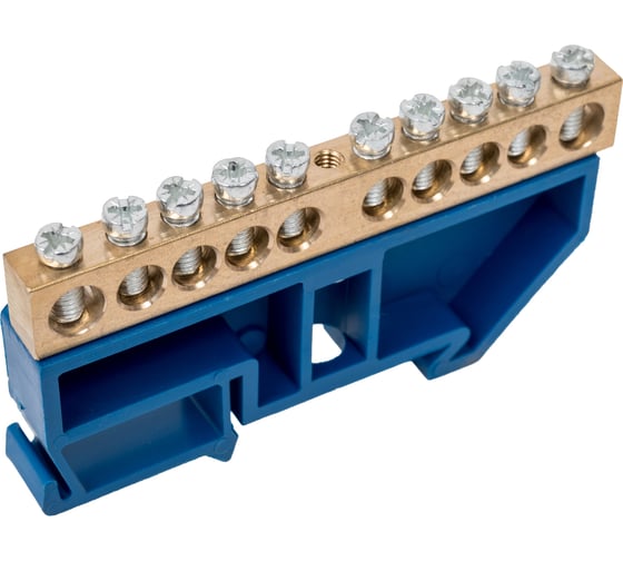 Нулевая N шина с синим изолятором на DIN-рейку REXANT 8х12 мм стойка большая 10 групп 11-2348 1