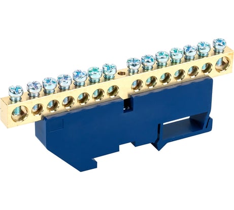 Нулевая N шина с синим изолятором на DIN-рейку REXANT 8х12 мм стойка большая 14 групп 11-2350