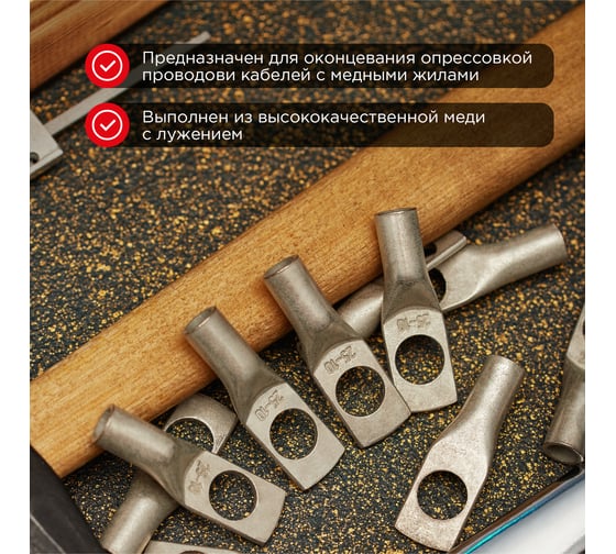 Медный луженый наконечник REXANT ТМЛ-Р 25–10 (25мм2 - d10мм), 100 шт. 07-5315-6