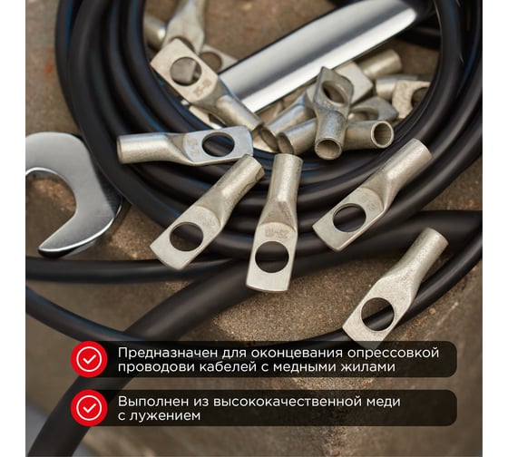 Медный луженый наконечник REXANT ТМЛ-Р 25–10 (25мм2 - d10мм), 5 шт. 07-5315-2