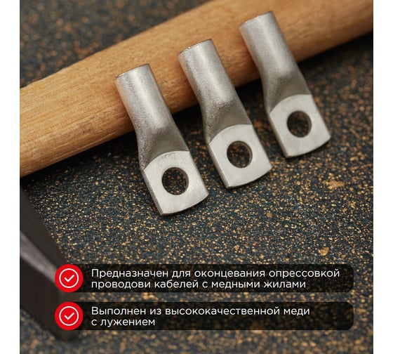 Медный луженый наконечник REXANT ТМЛ-Р 25–6 (25мм2 - d6мм), 5 шт. 07-5312-2