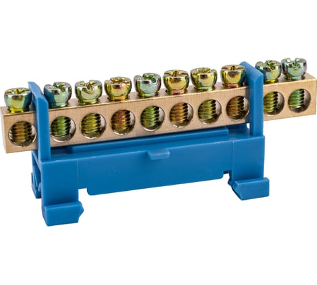 Шина N нулевая ЮПИТЕР с изолятором на DIN-рейку 6x9мм 10 групп малая стойка JP7208-02