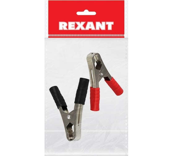 Зажим крокодил REXANT 100 А 105 мм черный и красный 50 шт 16-0019-1