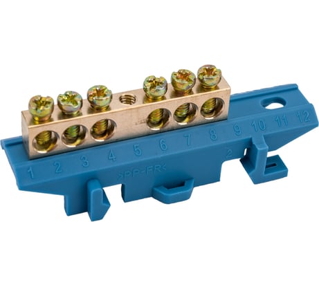 Нулевая N шина c изолятором ЮПИТЕР на DIN-рейку 6x9мм 6 групп большая стойка JP7209-01