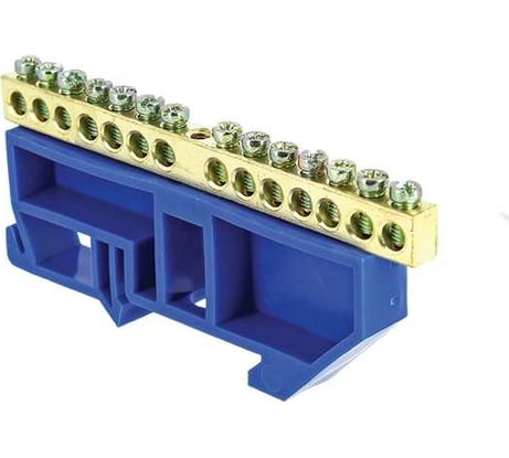 Шина EKF "0" N (6x9мм) 14 отверстий, латунь, синий изолятор на DIN-рейку, коробка (20 шт) PROxima sn0-63-14-d