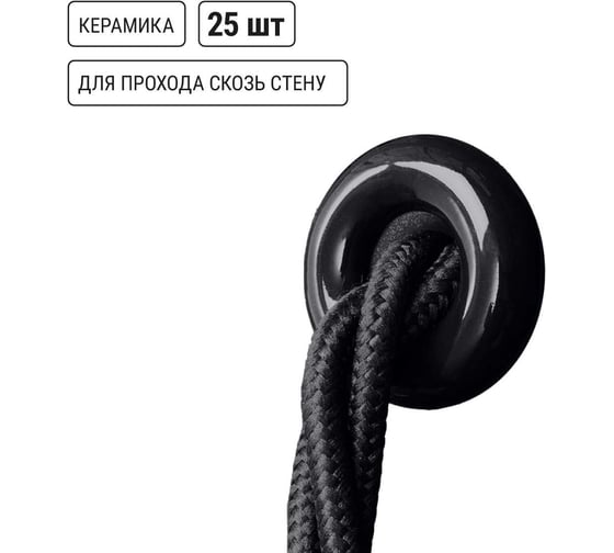 Керамический проходной изолятор для провода TDM ELECTRIC черный, 25 шт. SQ2802-0022