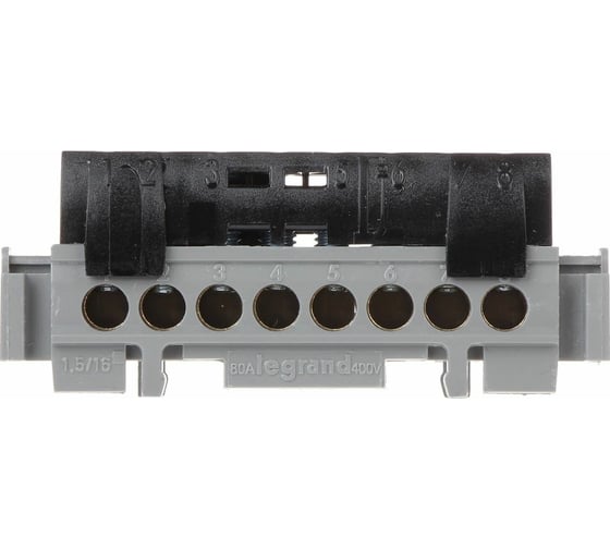 Клеммная колодка Legrand IP 2X - фаза - чёрная - 8x1,5-16 мм2 - длина 75 мм 004852