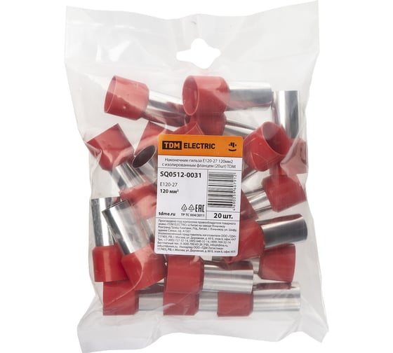 Наконечник-гильза TDM ELECTRIC е120-27 120мм2 с изолированным фланцем (20шт) SQ0512-0031