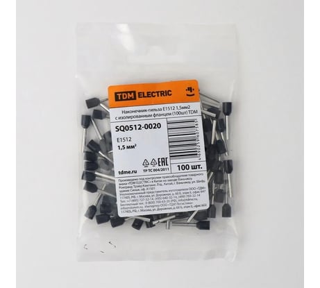 Наконечник-гильза TDM ELECTRIC е1512 1,5мм2 с изолированным фланцем (100шт) SQ0512-0020