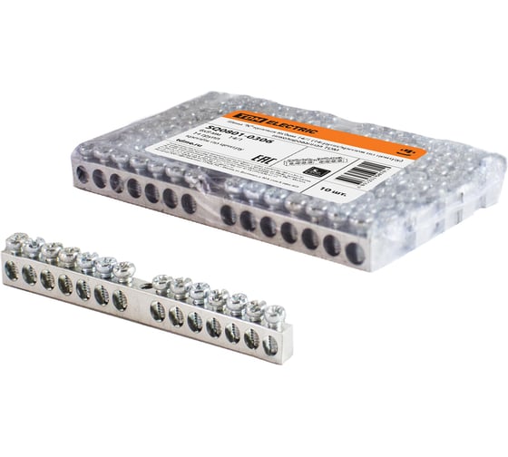 Нулевая шина "n" TDM ELECTRIC 6x9мм 14/1 (14групп/крепеж по центру) никелированная SQ0801-0306 1