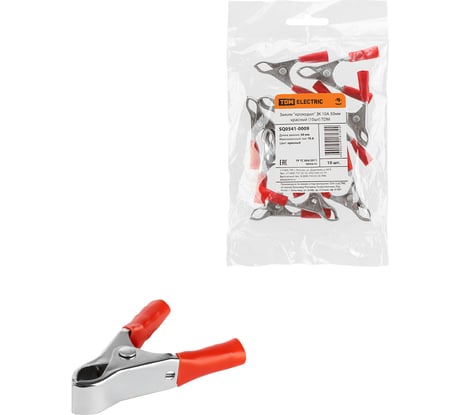 Зажим крокодил TDM ELECTRIC ЗК 10А 50мм красный 10шт SQ0541-0009