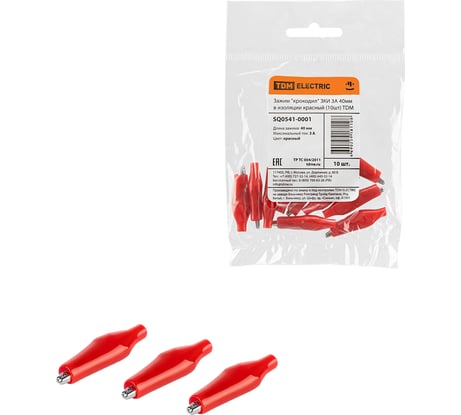 Зажим крокодил TDM ELECTRIC ЗКИ 3А 40мм в изоляции красный 10шт SQ0541-0001